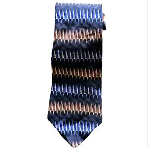 Bally Silk Tie Navy Blue & Brown Geometric Pattern Men’s Necktie Made in Italy